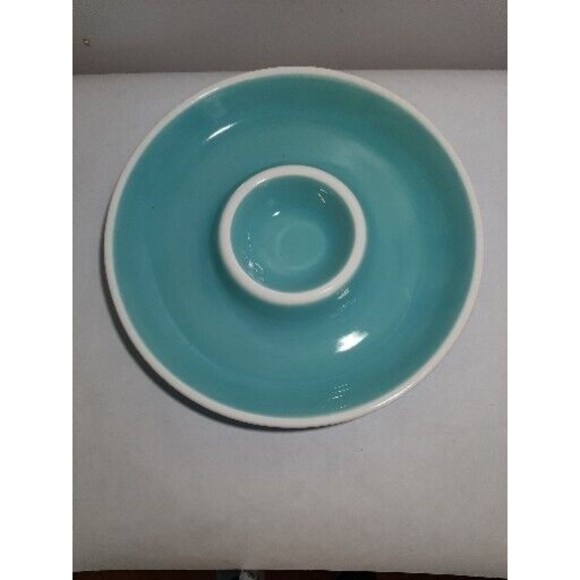 Teal/Cream Chip & Dip Serving Dishes-Plate With Bowl (G) - Picture 3 of 8